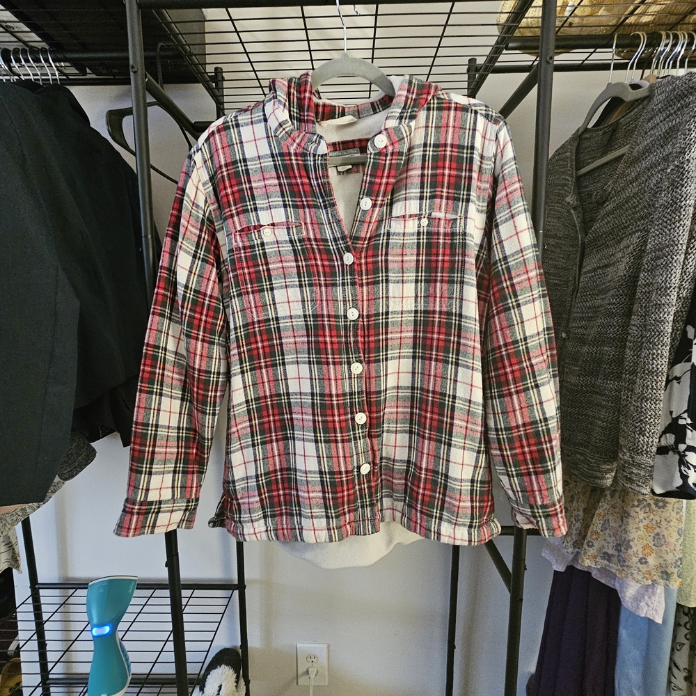 Women’s Red & White Plaid Button-Down Shirt Jacket
